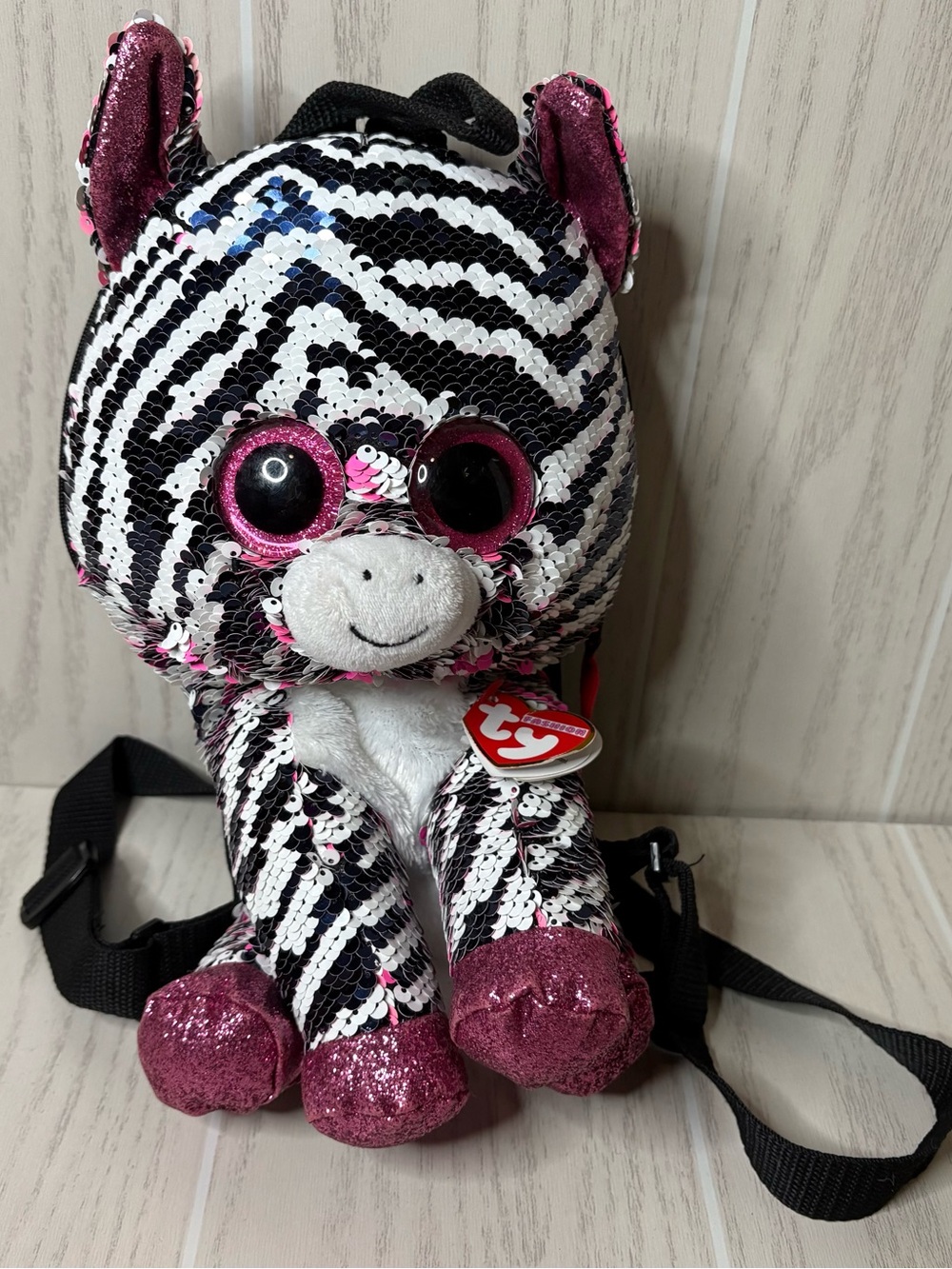 Ty Flippables Zoey Sequin Zebra Plush Backpack With Tags